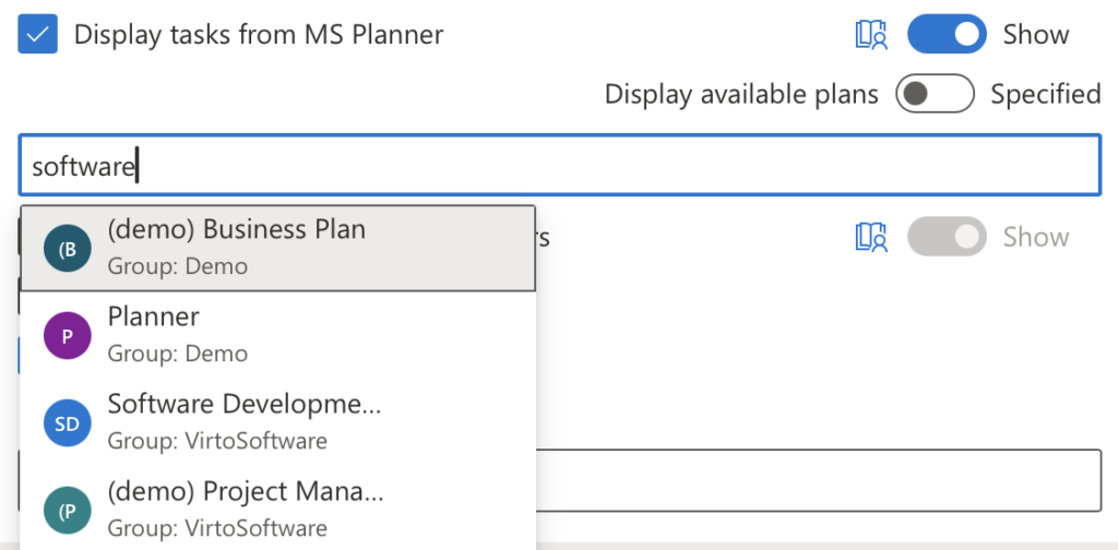 microsoft planner in virto calendar