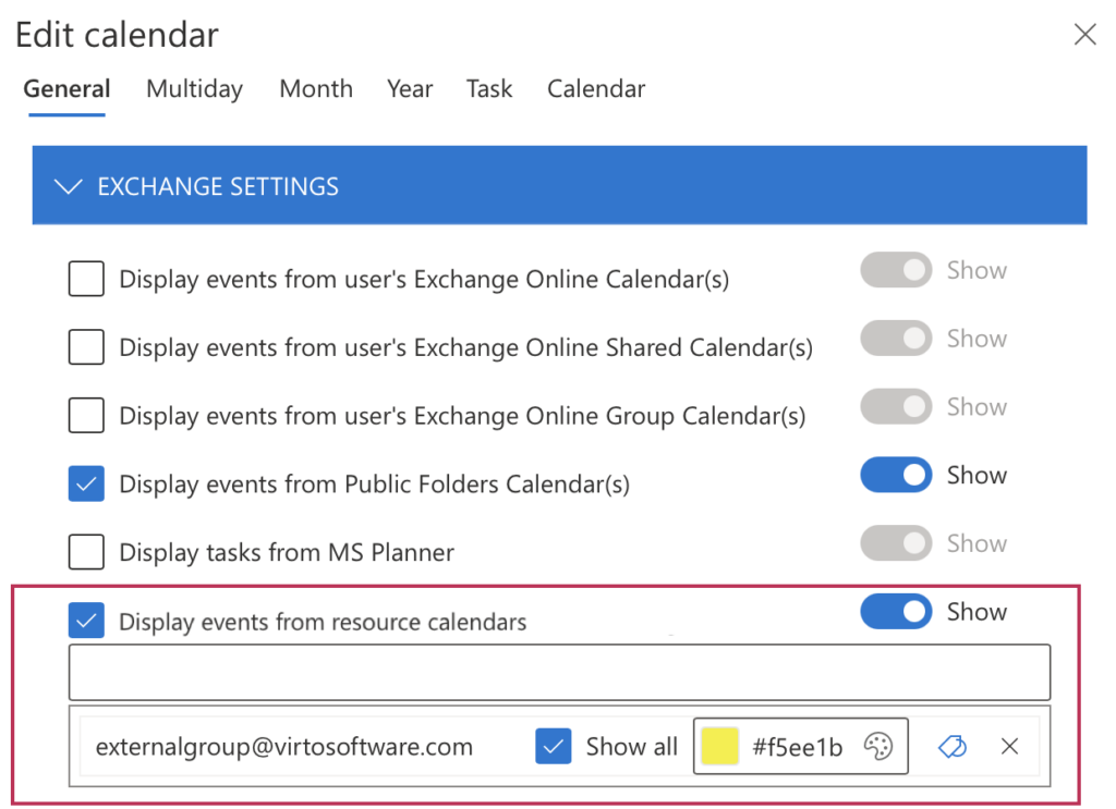 display events from resource calendars