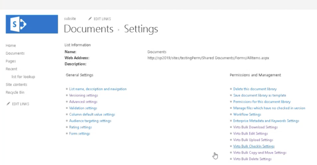 list settings bulk check in