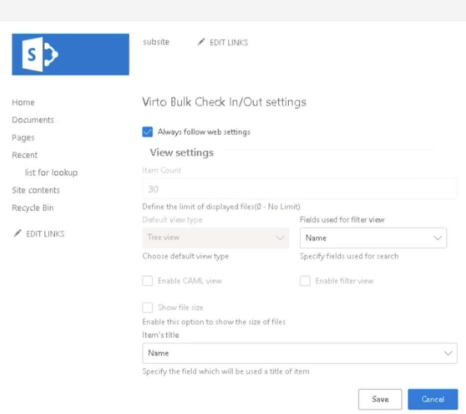 Virto Bulk Check In / Out Settings