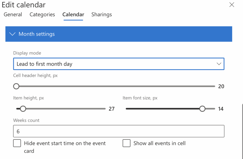 Month settings