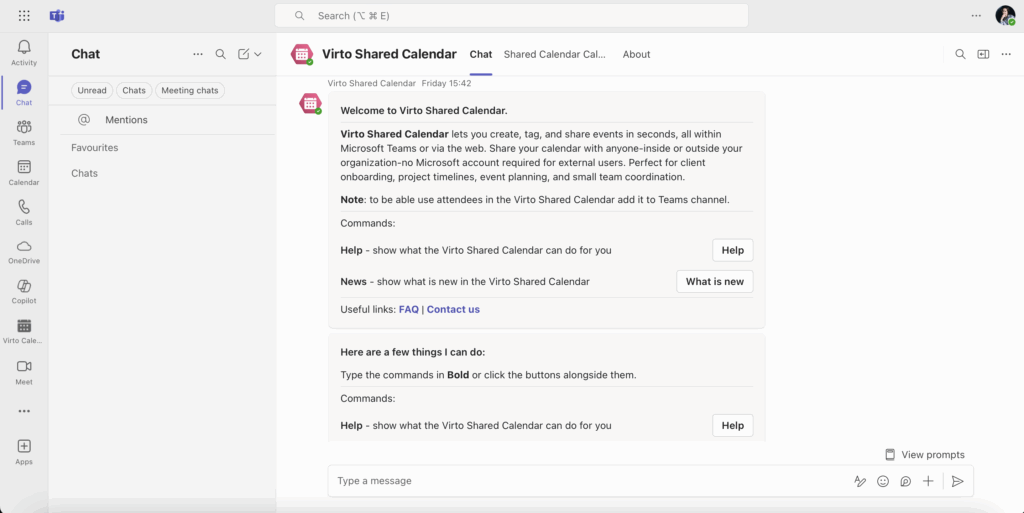 Virto Shared Calendar bot