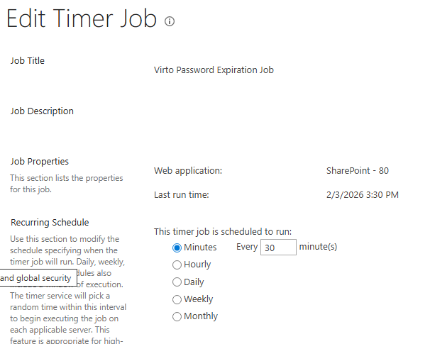 virto password expiration timer job