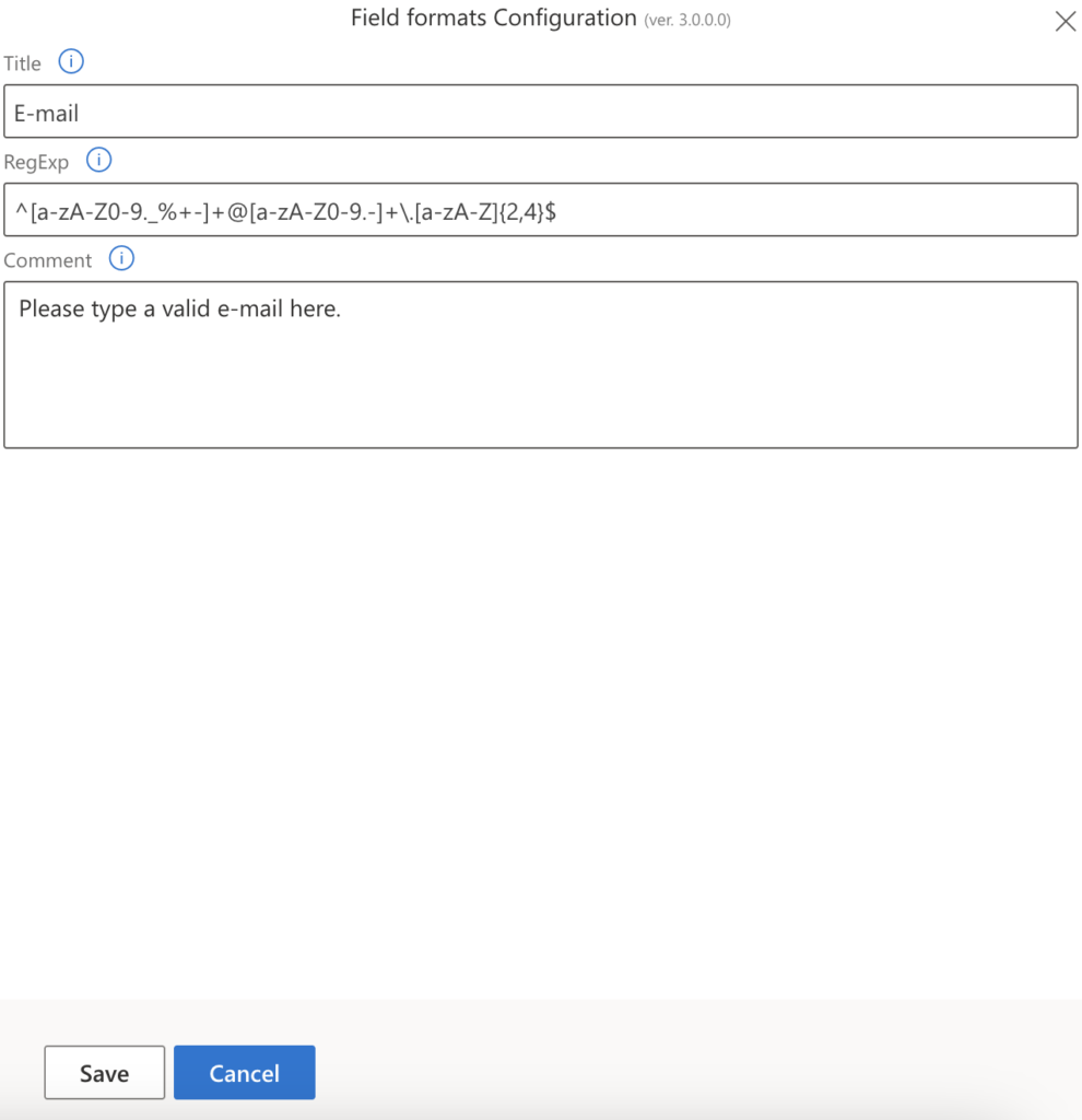 List of available field formats settings