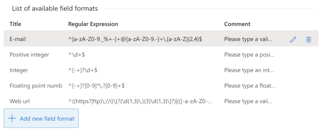You can also create your own field format by clicking "+Add new field format" button.