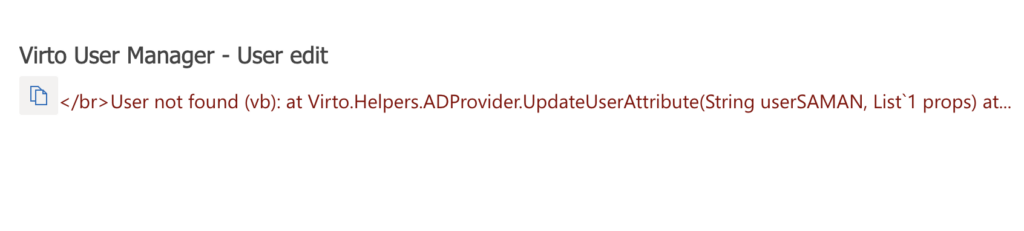 If an error occurs, click the copy icon and send the error code to VirtoSoftware support.
