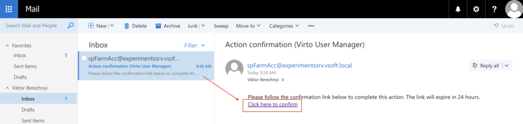click link to confirm action