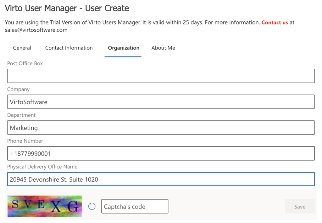 organization settings - new user web part