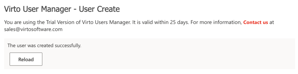 the user was created successfully