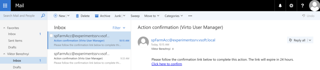“Action confirmation” message