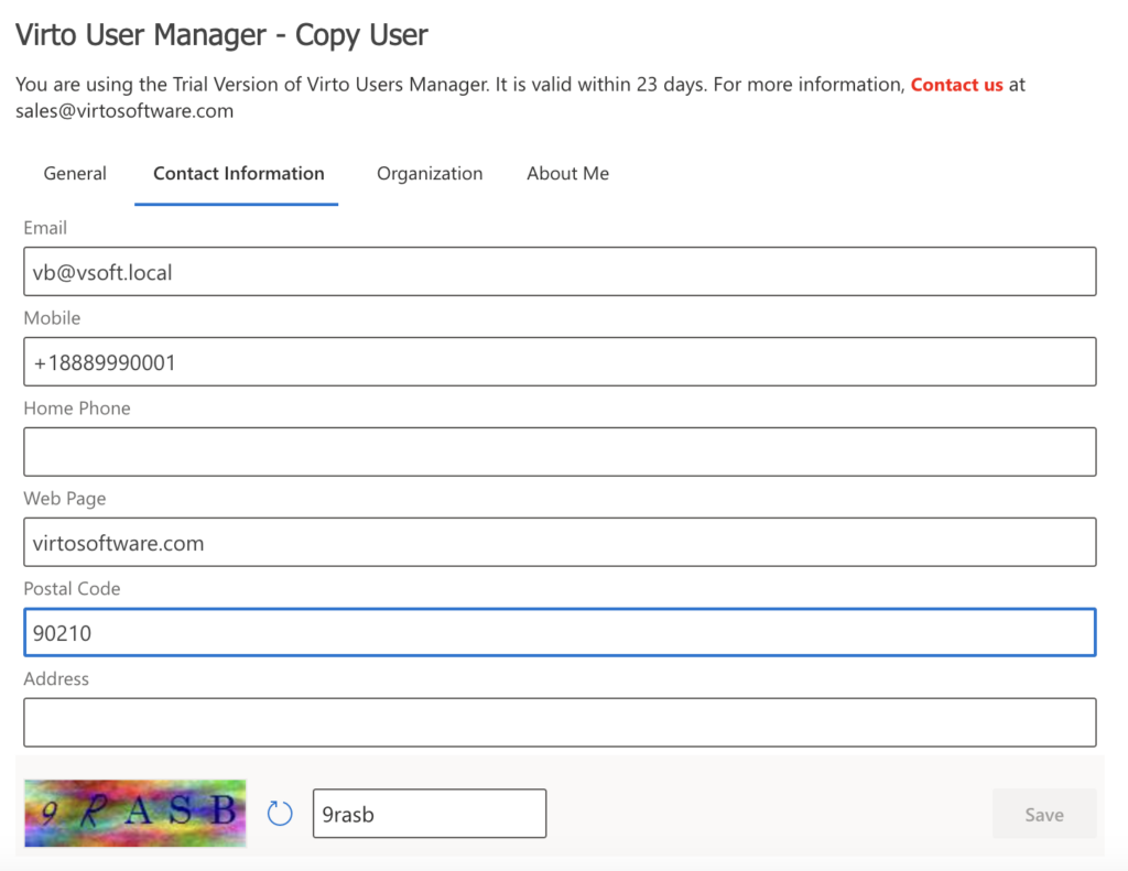 copy user - contact info settings