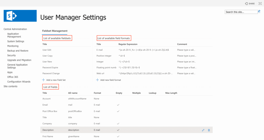 user manager settings